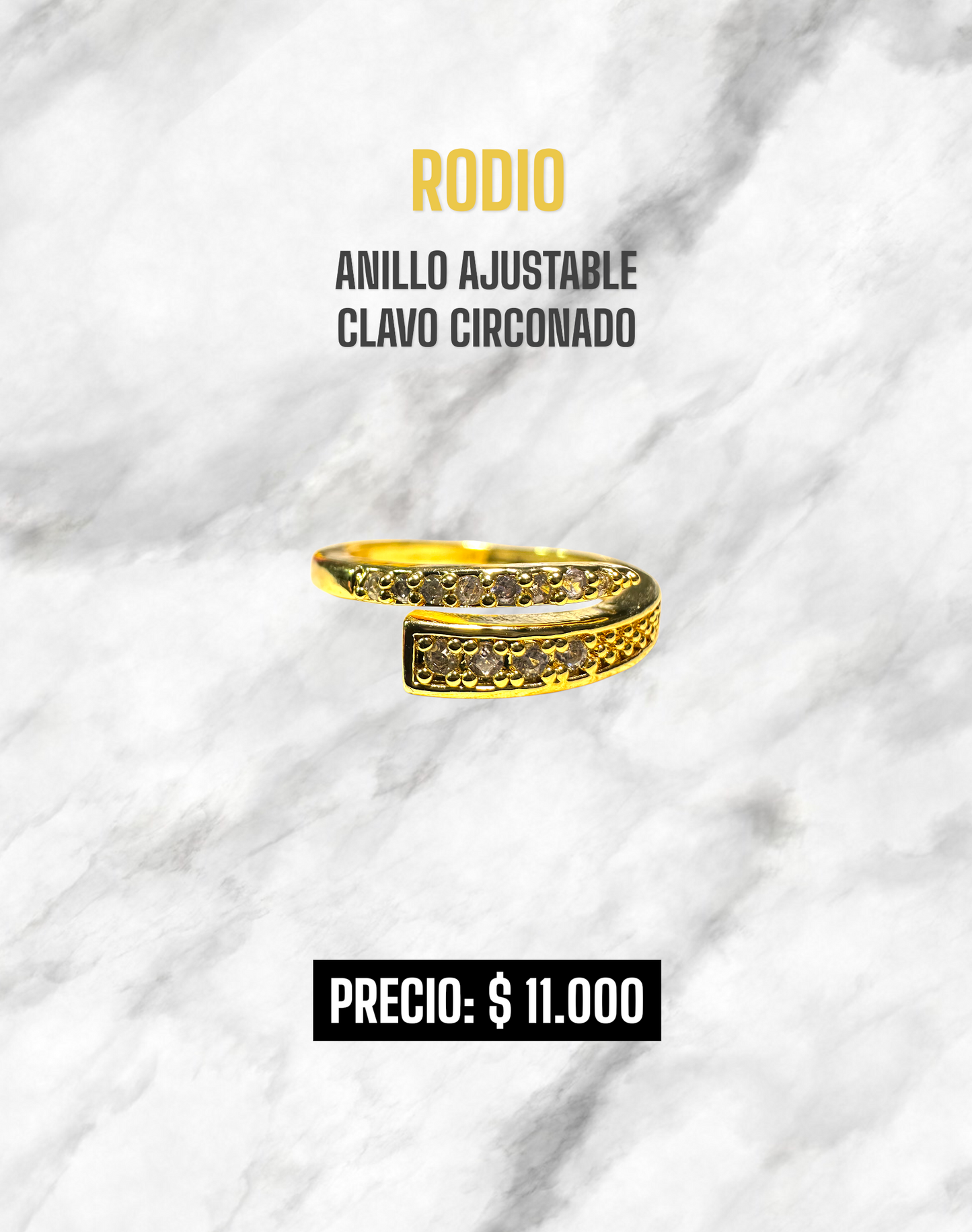 ANILLO AJUSTABLE CLAVO CIRCONADO RODIO