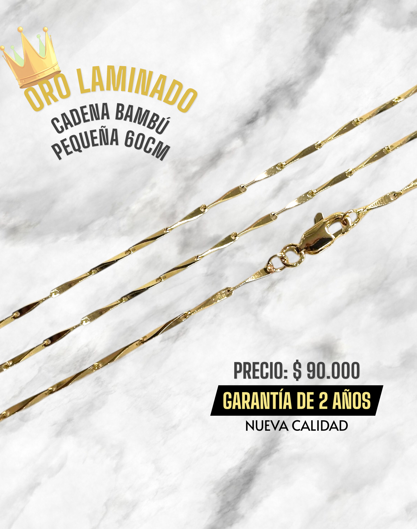 CADENA BAMBÚ 60CM NUEVA CALIDAD ORO LAMINADO