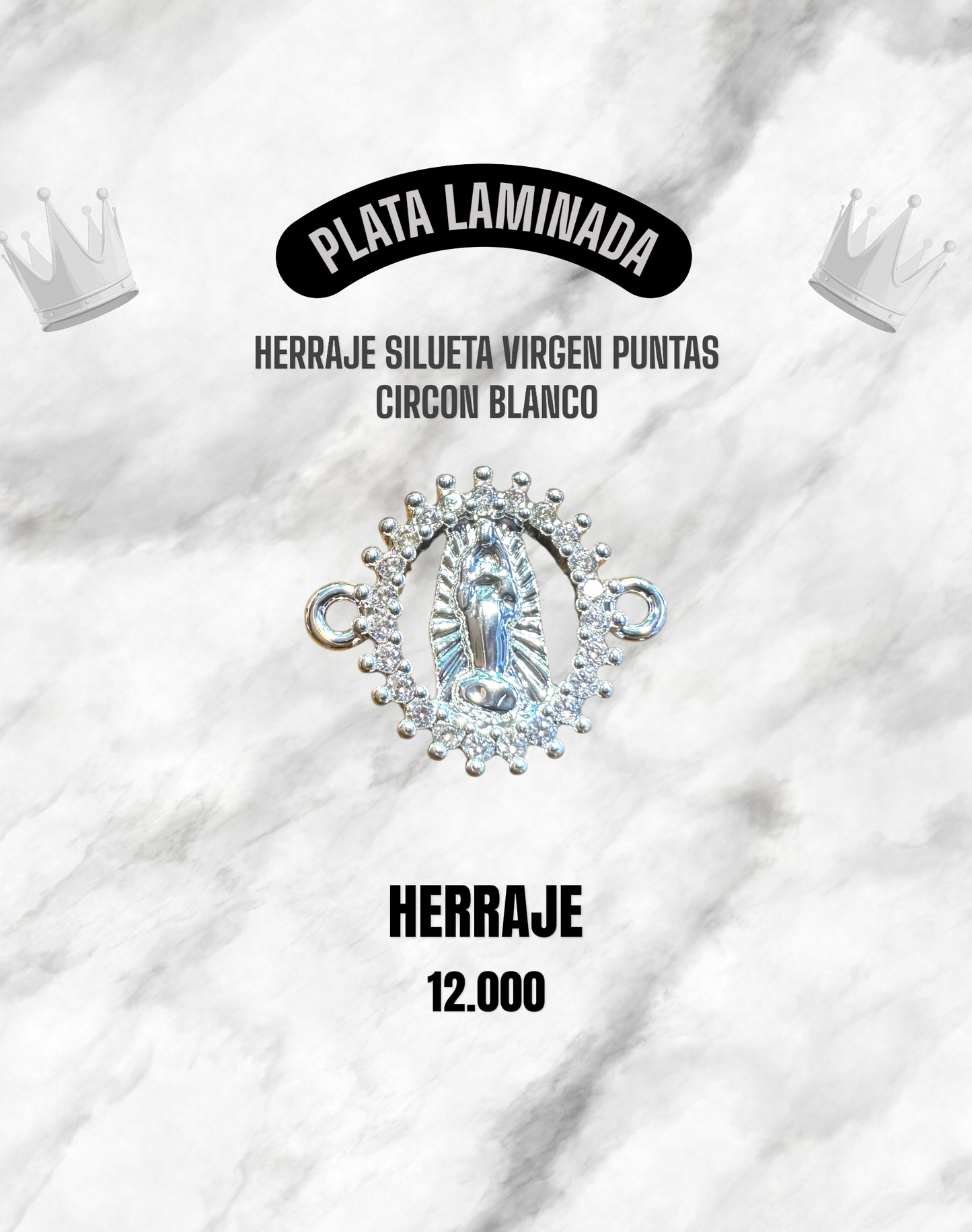 HERRAJE VIRGEN SILUETA PUNTAS CIRCÓN BLANCO PLATA LAMINADA