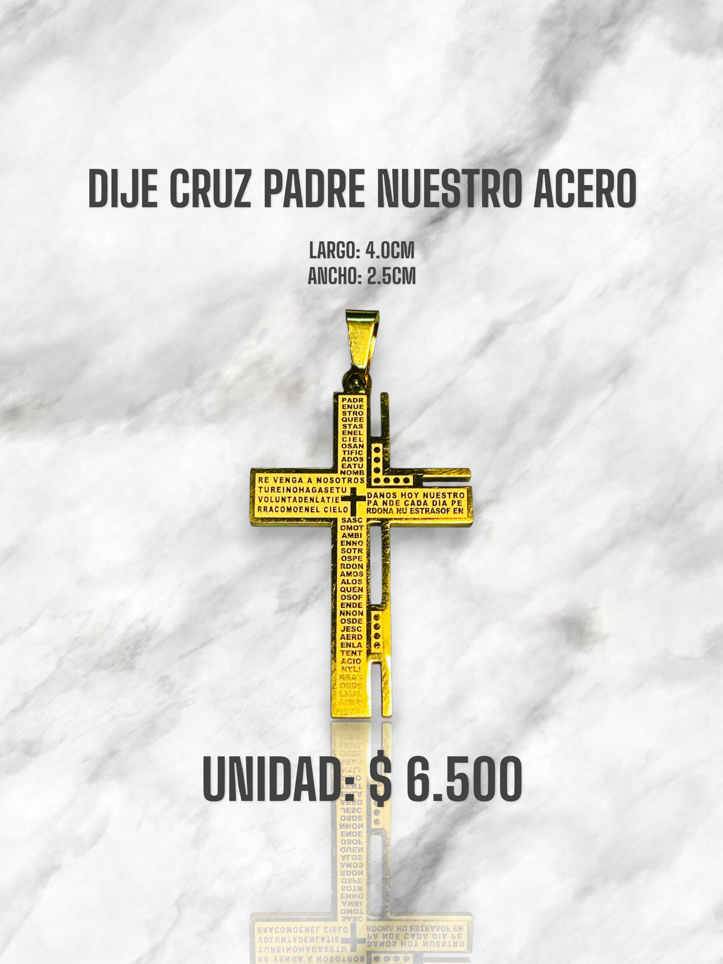 DIJE CRUZ PADRE NUESTRO ACERO