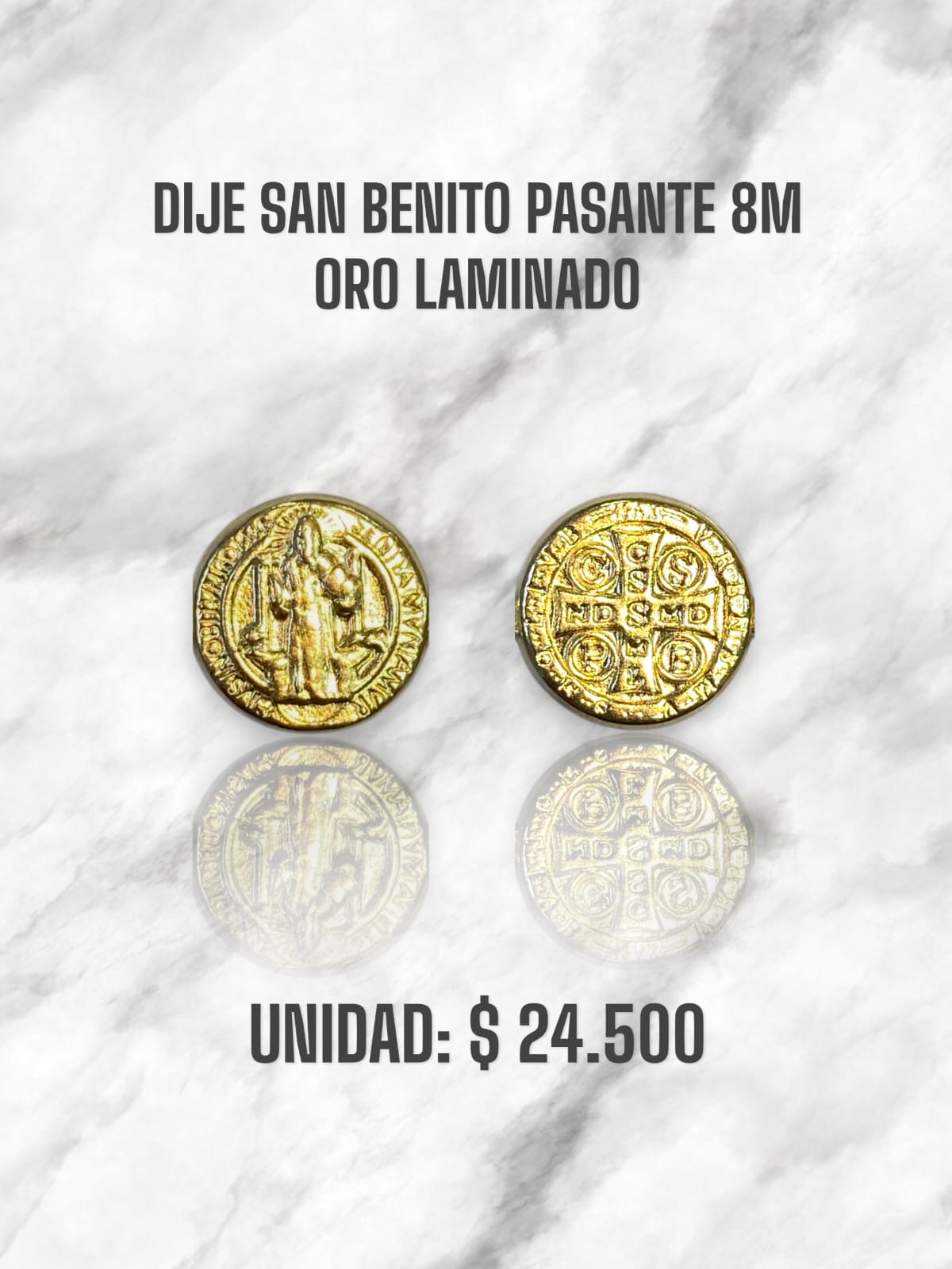 DIJE SAN BENITO 8MM PASANTE ORO LAMINADO