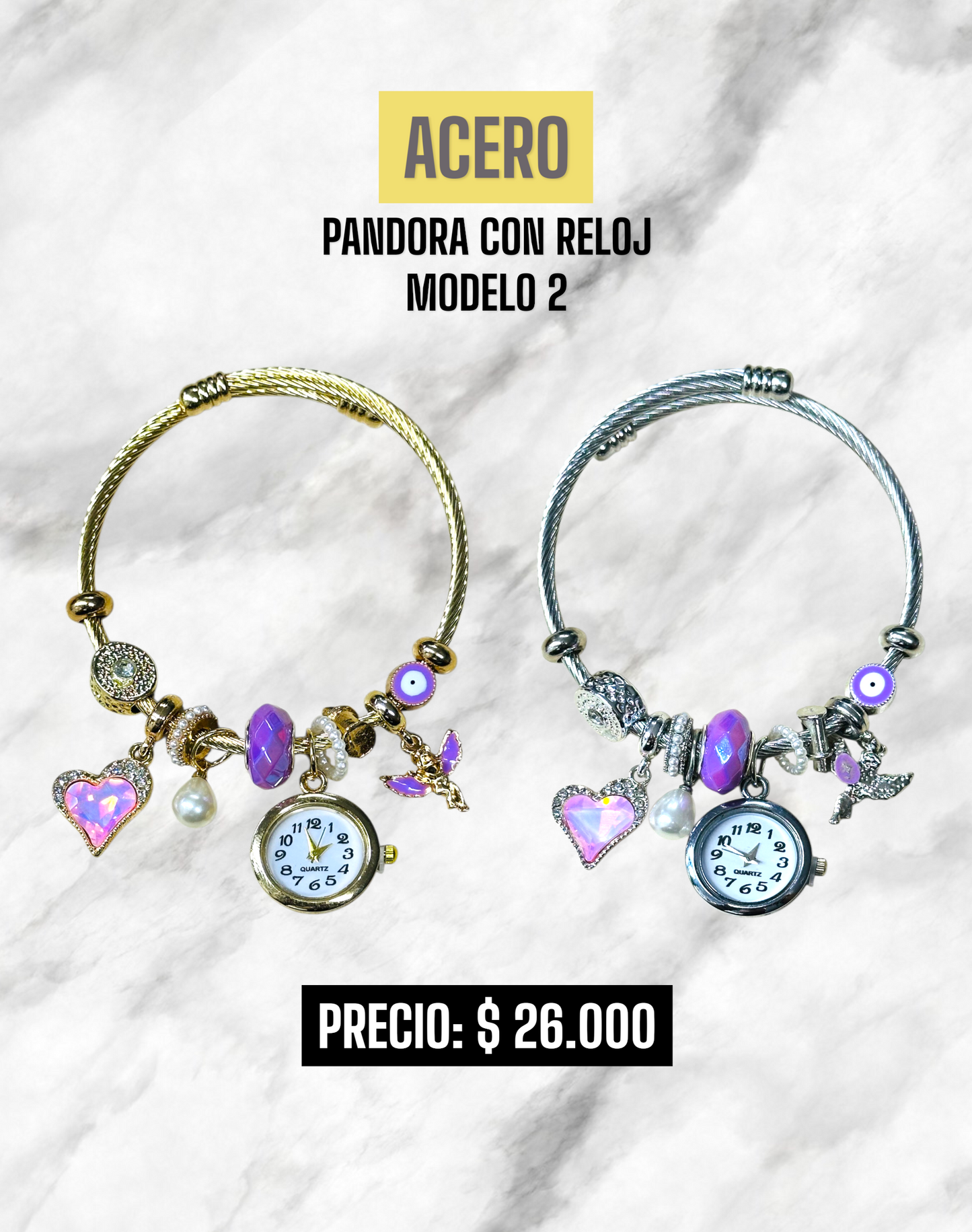 PANDORA CON RELOJ MODELO 2 ACERO