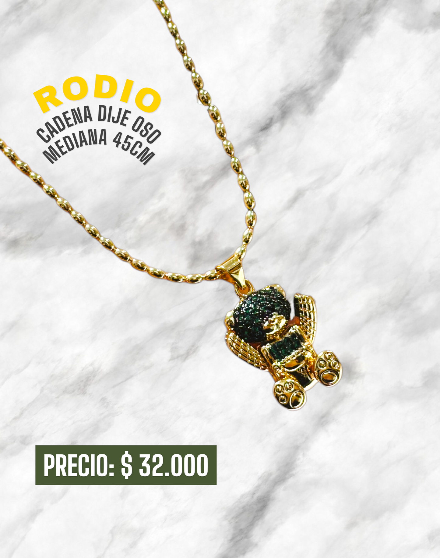 CADENA DIJE OSO MEDIANA 45CM RODIO