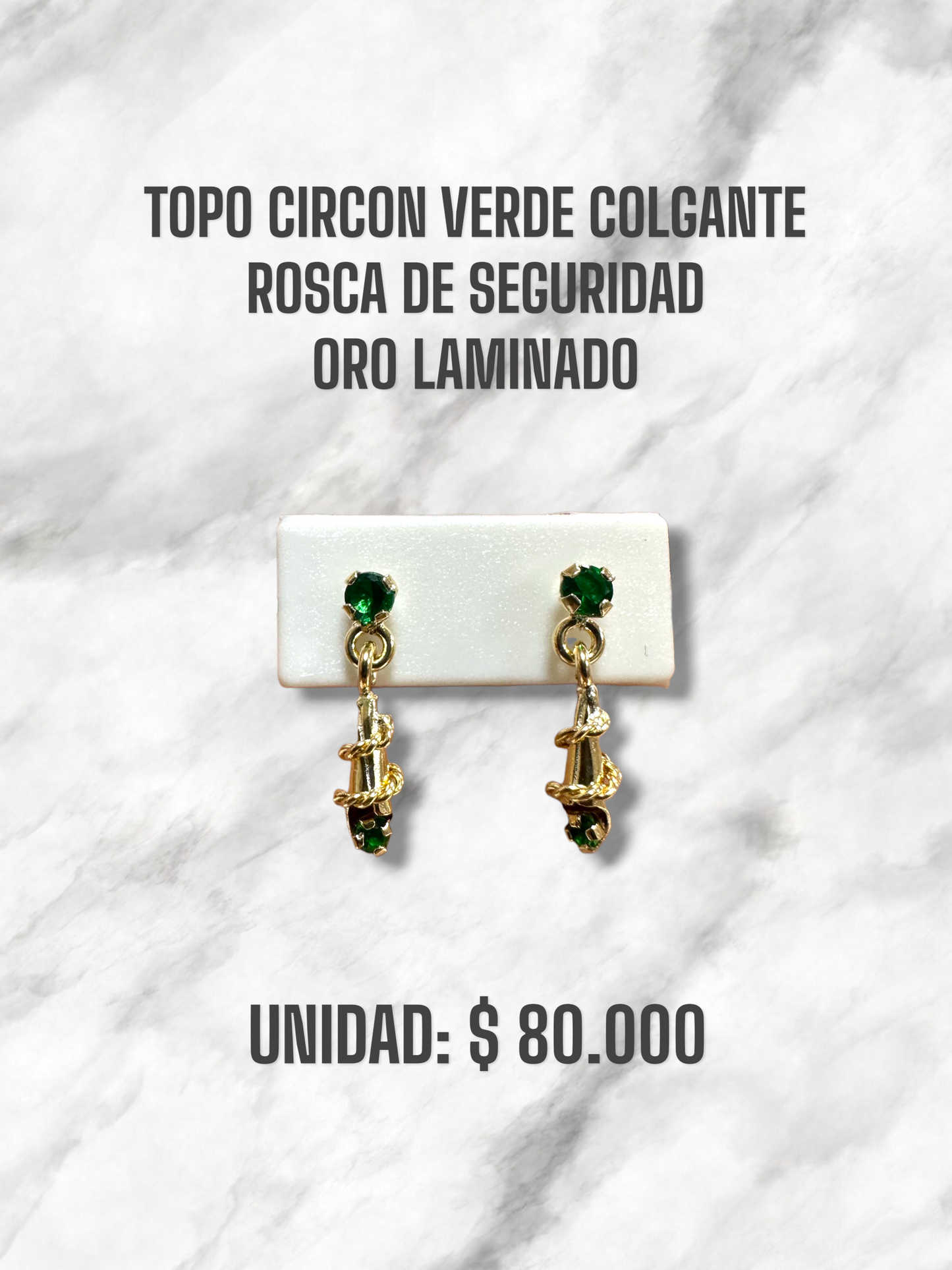 TOPO CIRCON VERDE COLGANTE ROSCA S. ORO LAMINADO