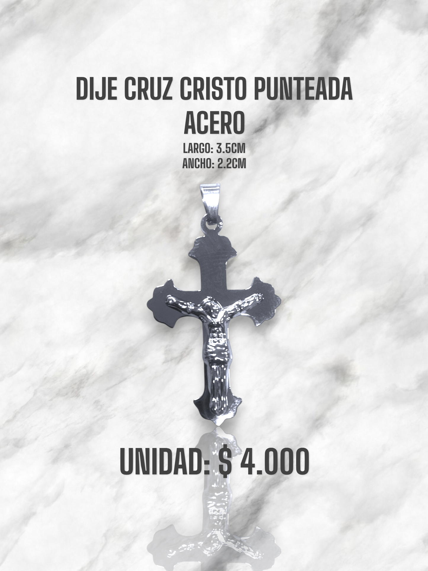 DIJE CRUZ CRISTO PUNTEADA ACERO PLATEADO