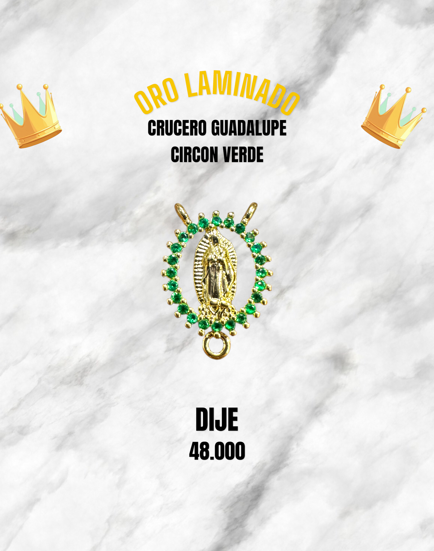 DIJE CRUCERO GUADALUPE CIRCON VERDE ORO LAMINADO