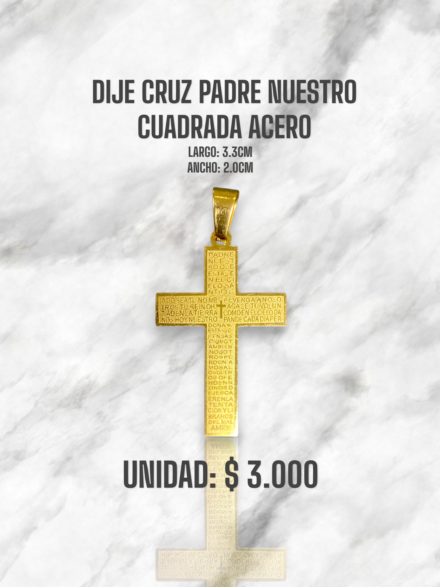 DIJE CRUZ PADRE NUESTRO CUADRADA ACERO
