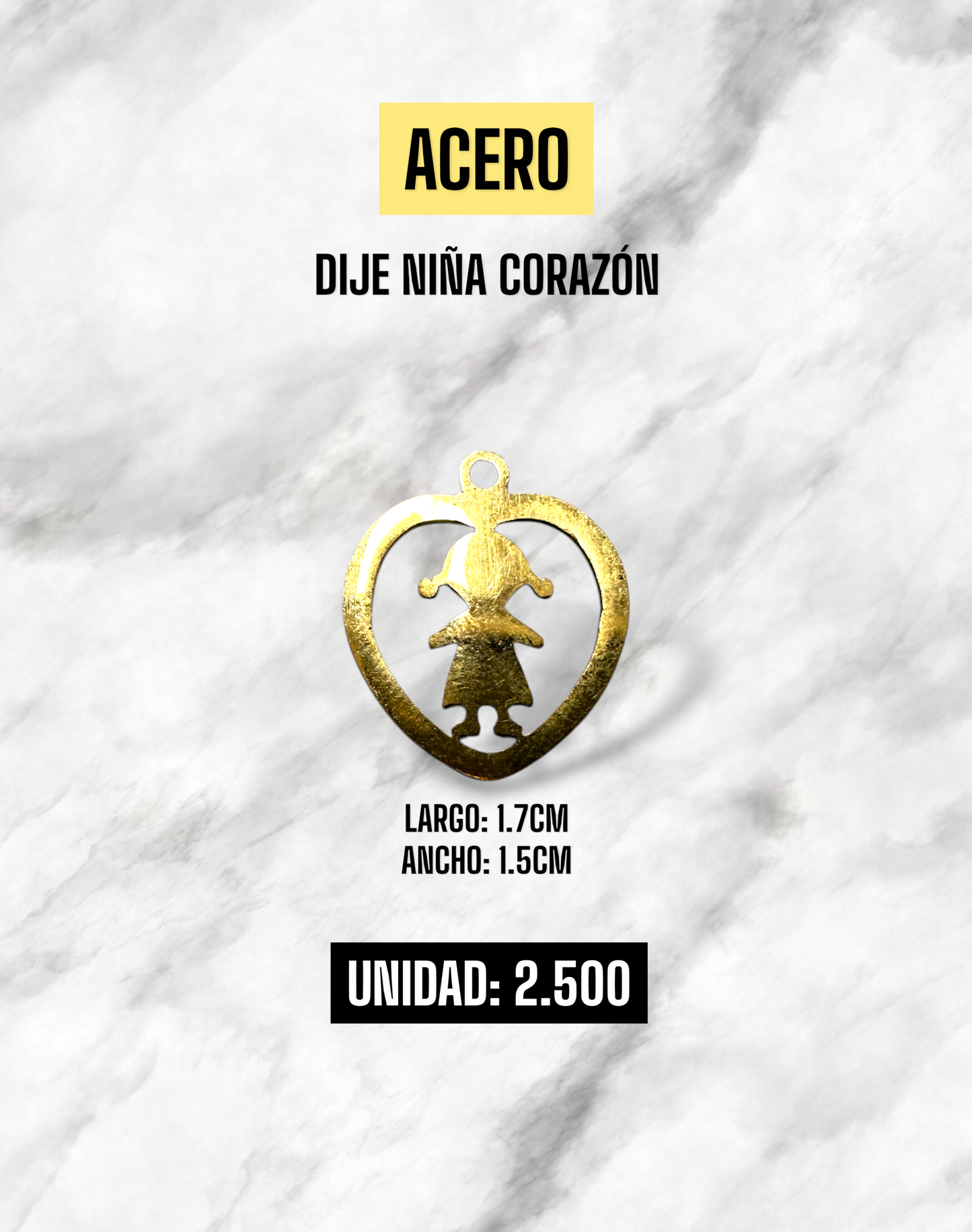 DIJE NIÑA CORAZÓN ACERO