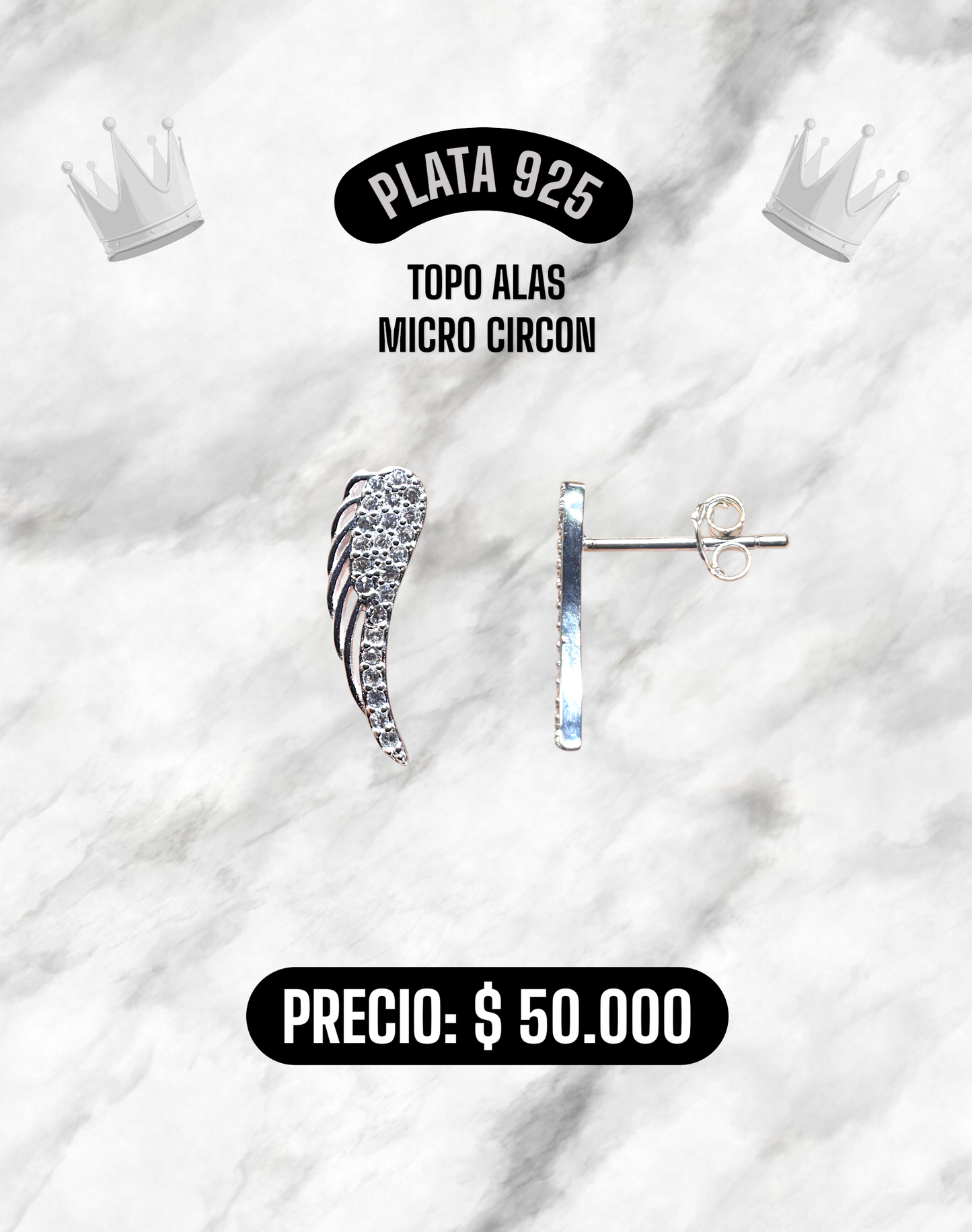 TOPO ALAS MICRO CIRCON PLATA 925