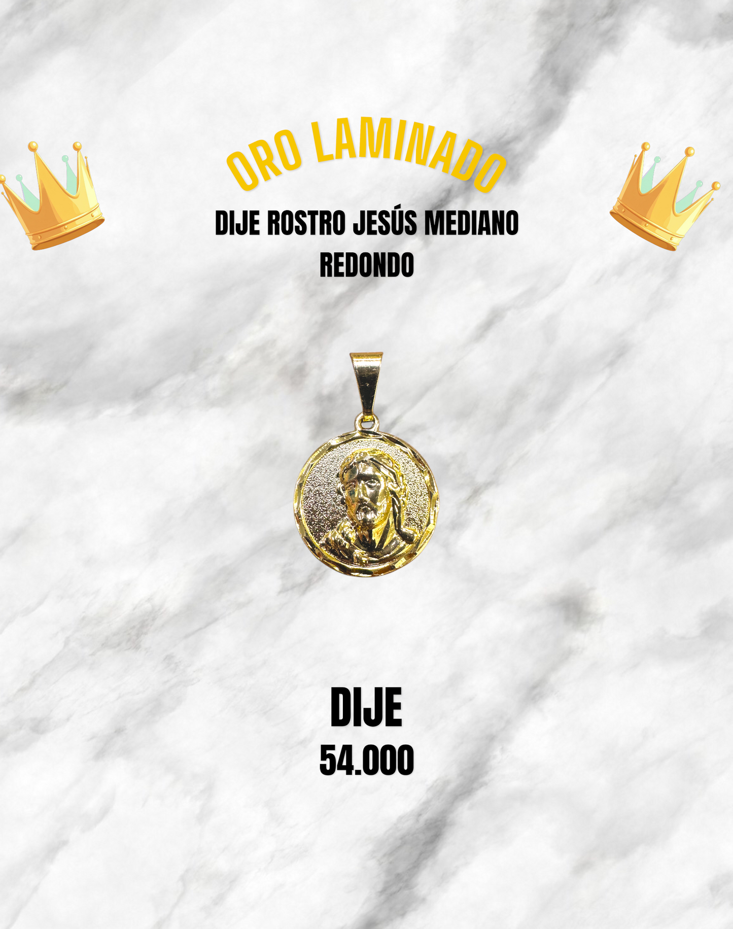 DIJE ROSTRO JESÚS MEDIANO REDONDO ORO LAMINADO