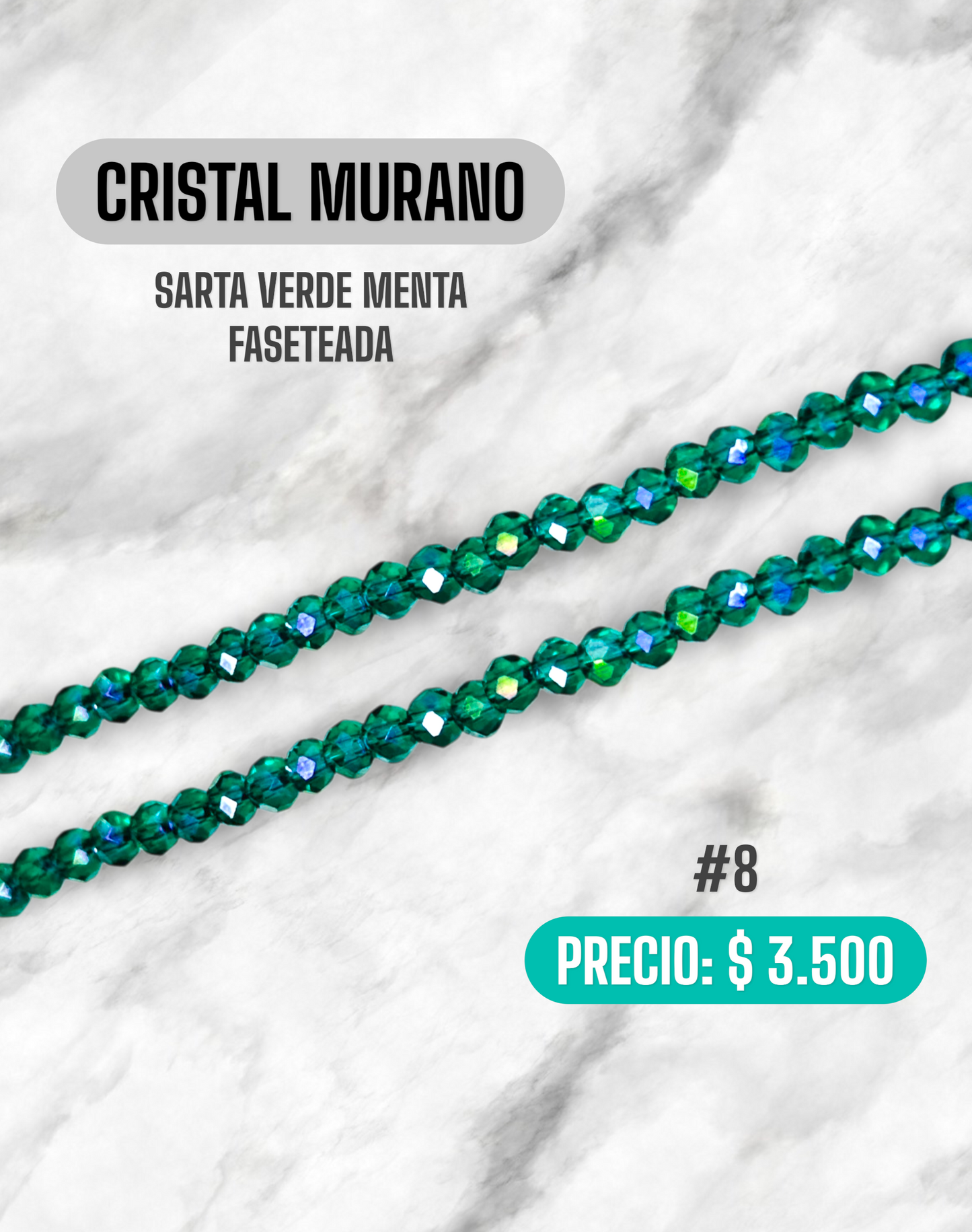 CRISTAL MURANO SARTA VERDE MENTA FACETADA