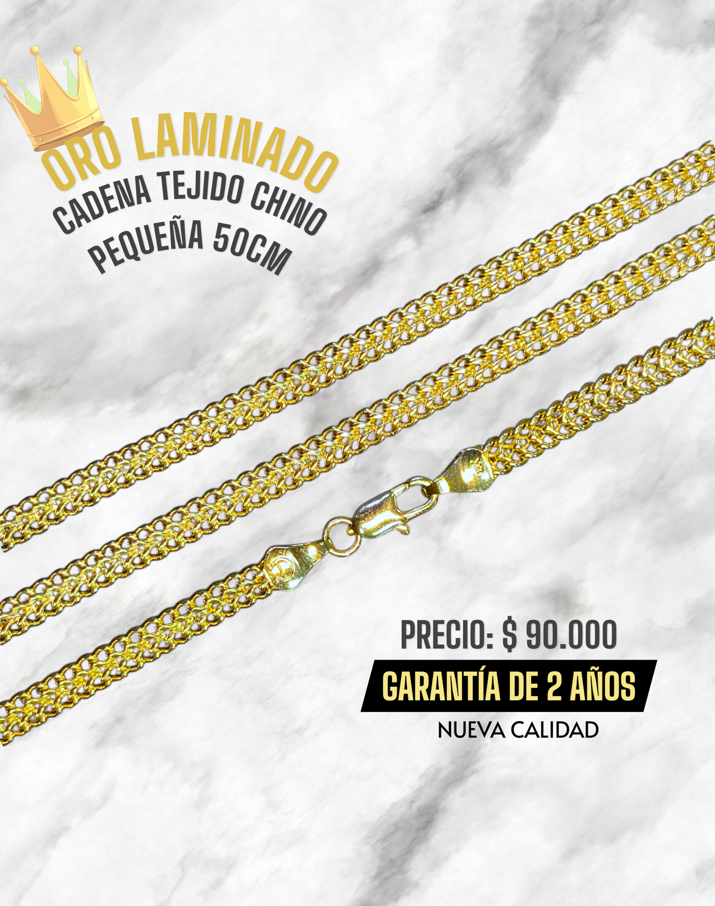 CADENA TEJIDO CHINO 50CM NUEVA CALIDAD ORO LAMINADO