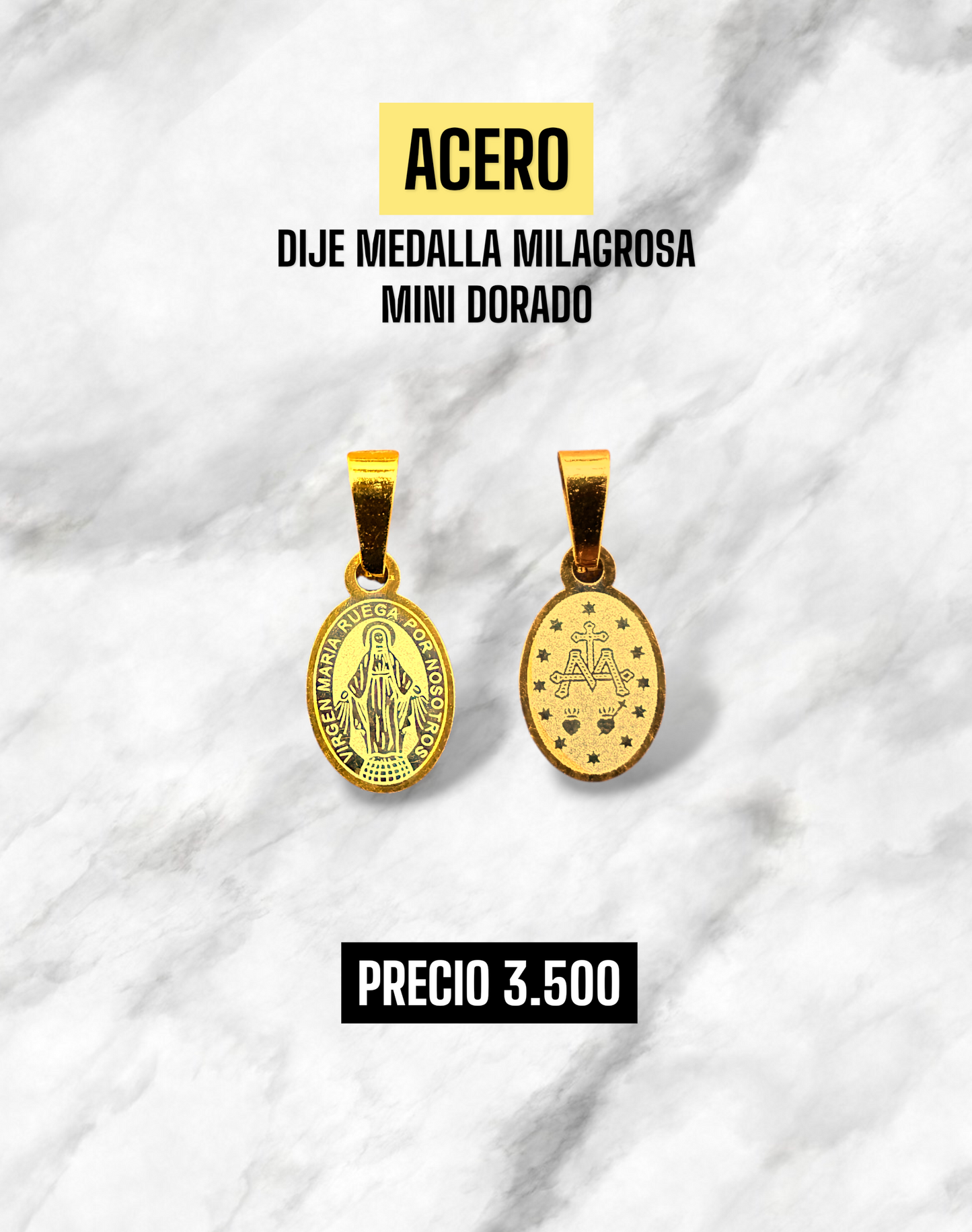 DIJE MEDALLA MILAGROSA DORADO ACERO