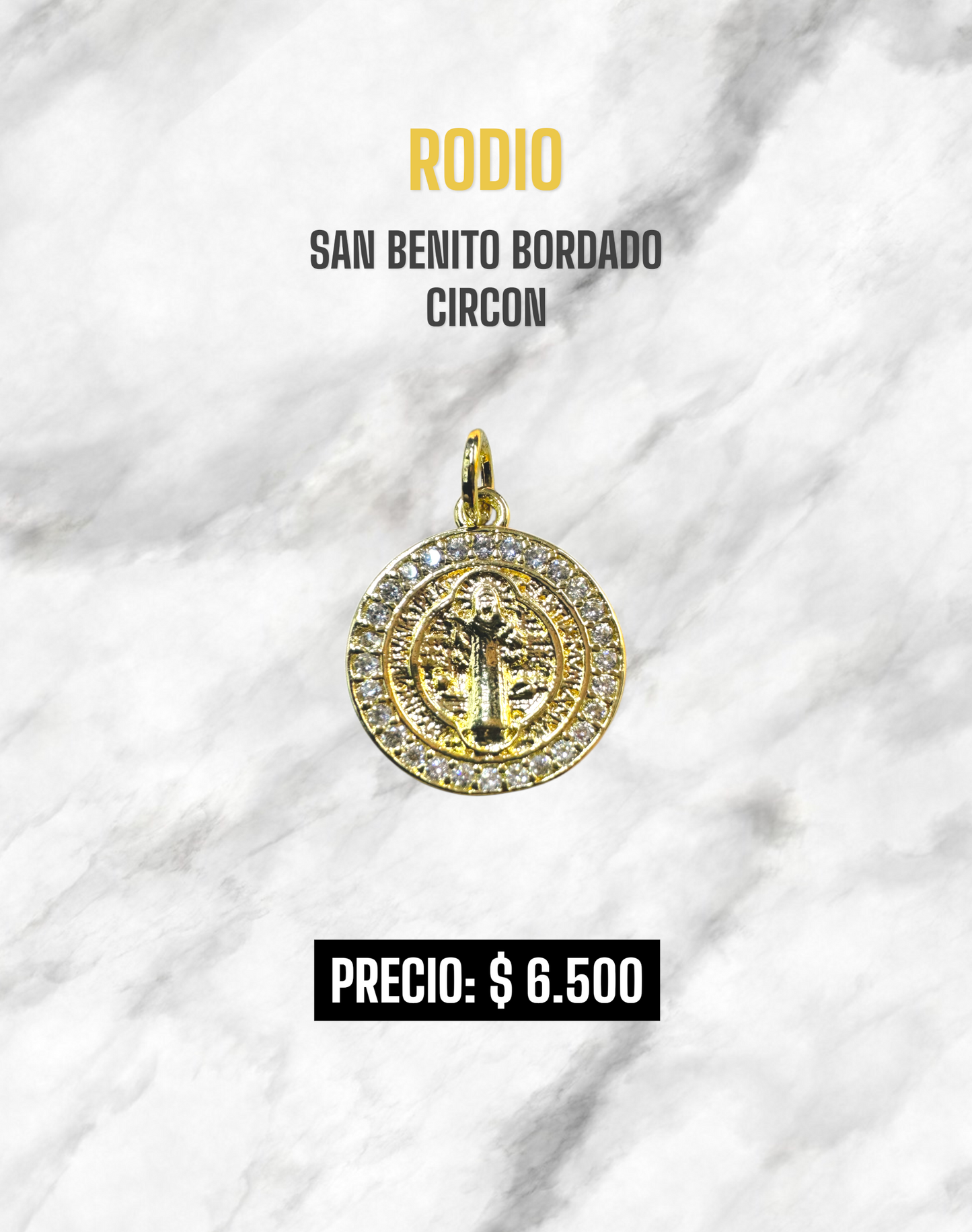 DIJE SAN BENITO BORDADO CIRCON RODIO