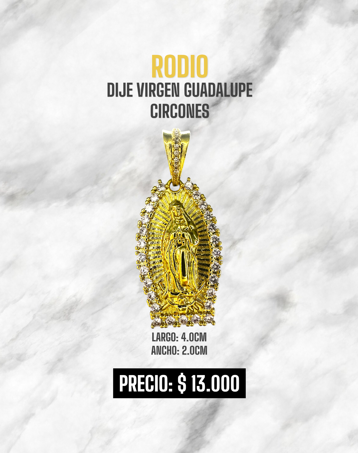 DIJE VIRGEN GUADALUPE CIRCONES RODIO