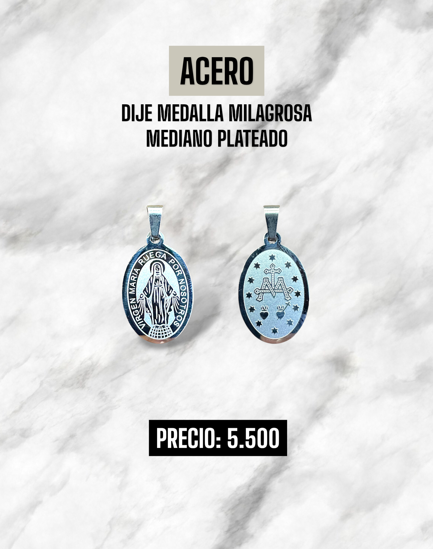 DIJE MEDALLA MILAGROSA PLATEADO ACERO
