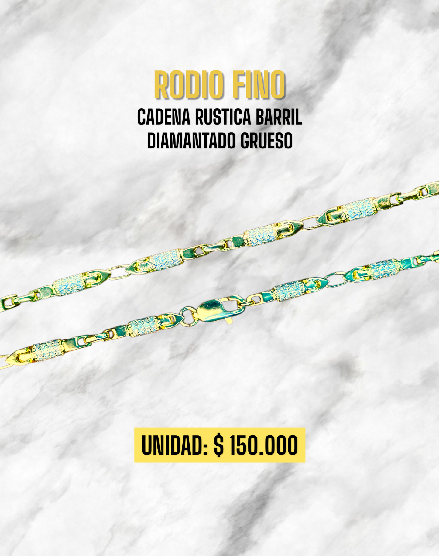 CADENA RUSTICA BARRIL DIAMANTADO GRUESO RODIO FINO