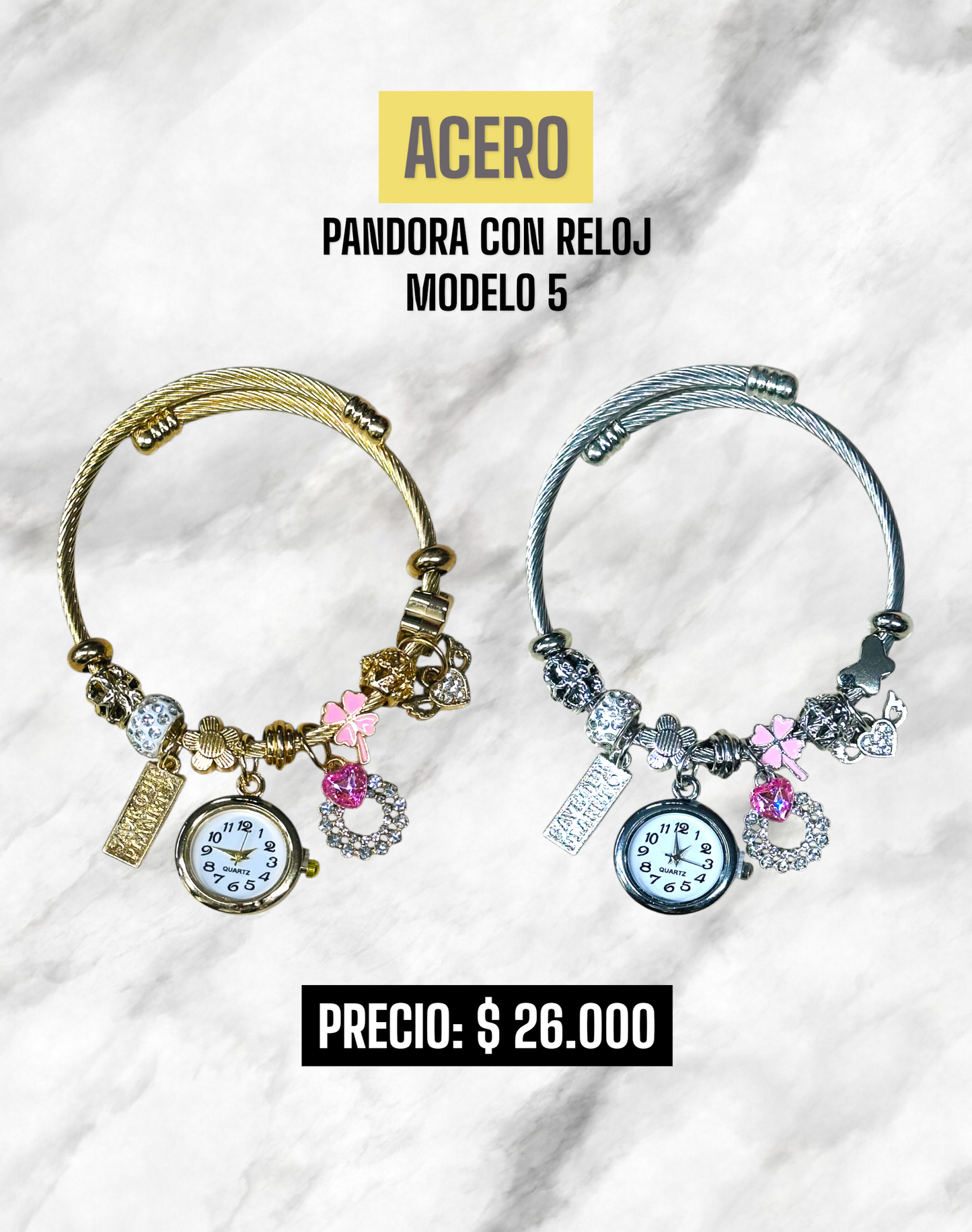 PANDORA CON RELOJ MODELO 5 ACERO