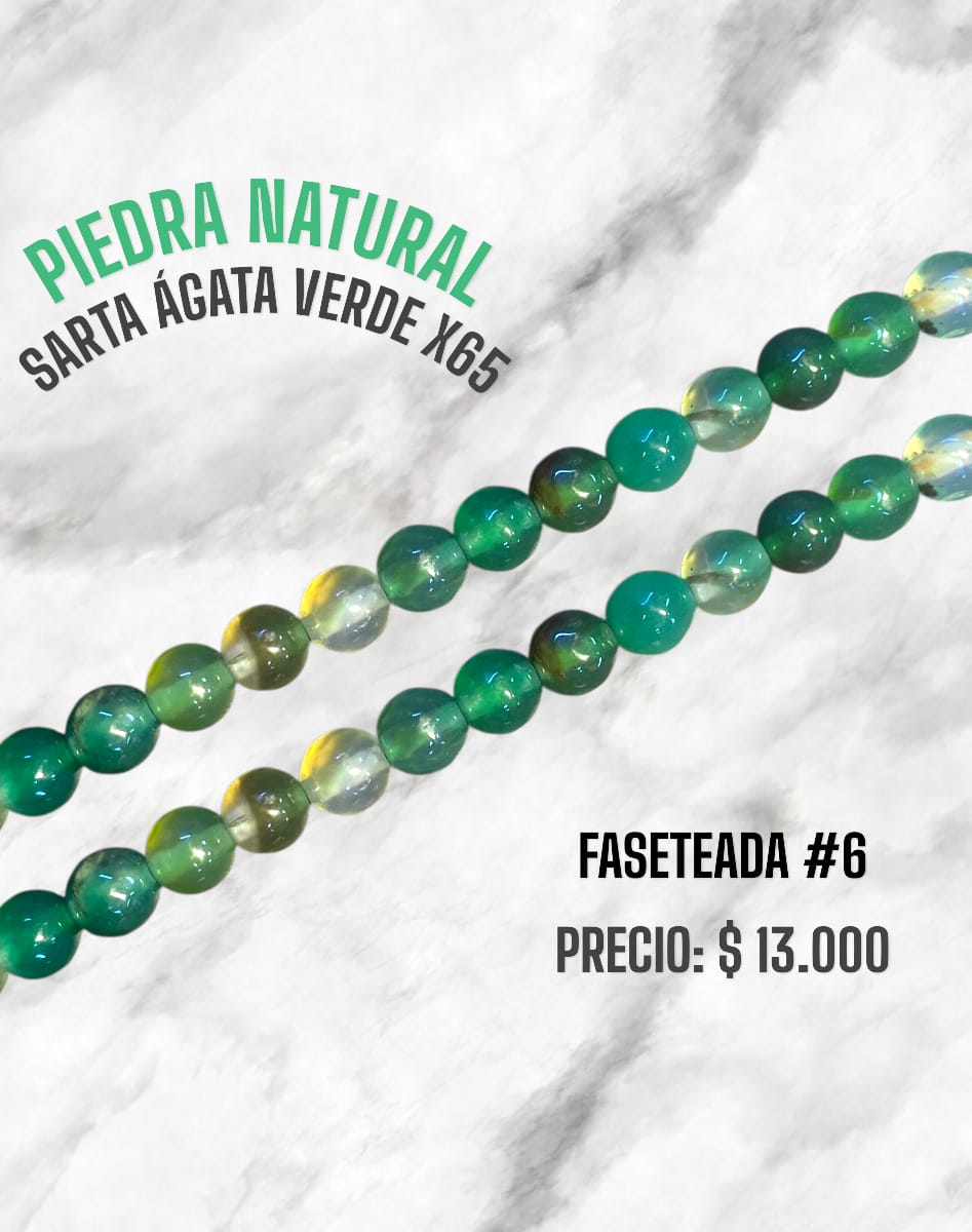 PIEDRA NATURAL SARTA #6 ÁGATA VERDE X65 FASETEADA