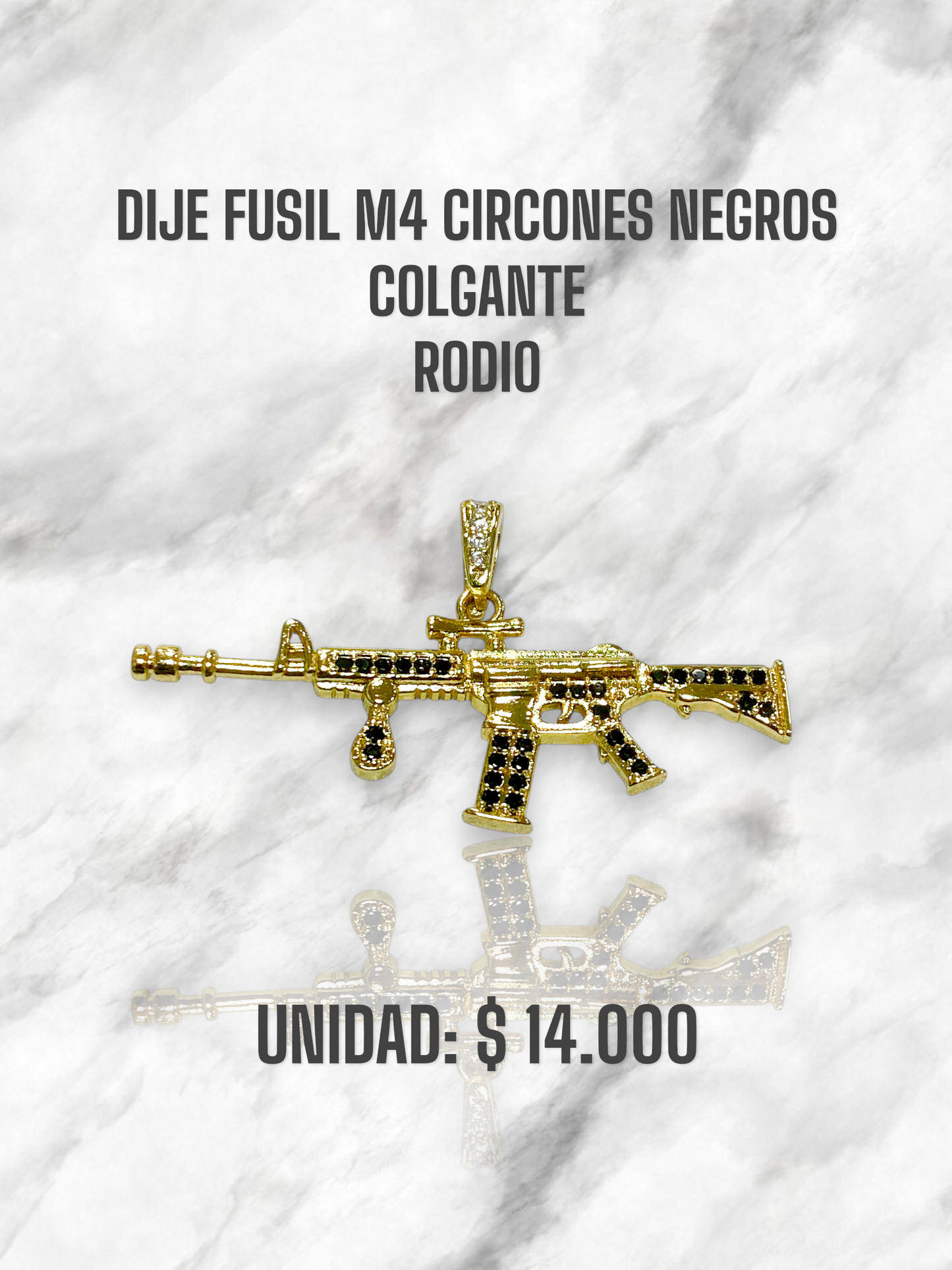 DIJE FUSIL M4 CIRCONES NEGROS COLGANTE RODIO