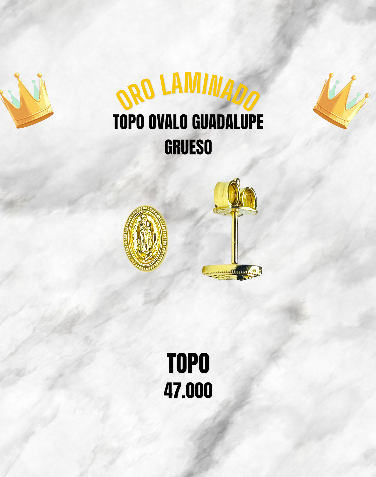 TOPO OVALO GUADALUPE GRUESO ORO LAMINADO
