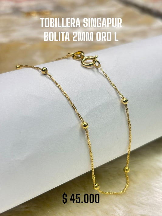 TOBILLERA SINGAPUR BOLITA 2MM ORO LAMINADO