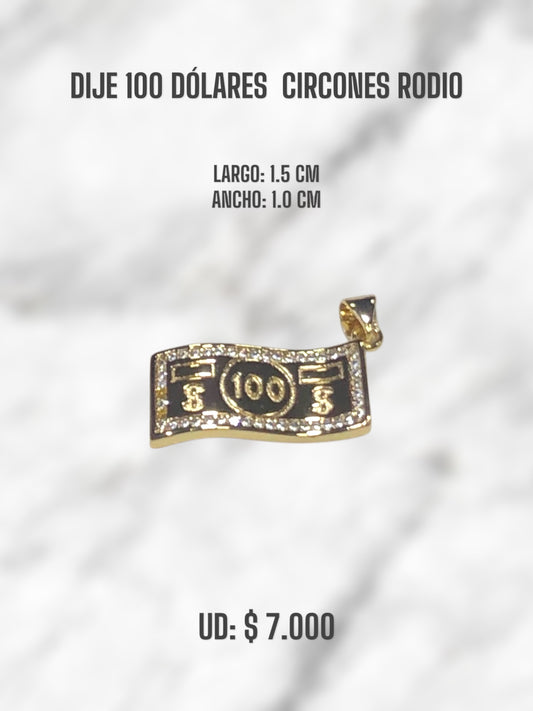 DIJE 100 DÓLARES CIRCON RODIO