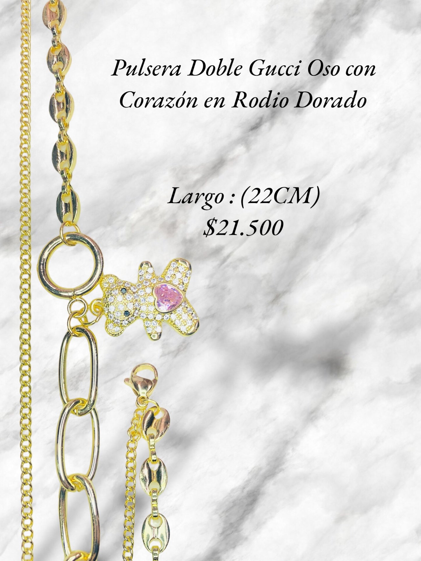 Pulsera Gucci Oso con Corazón en Rodio Dorado