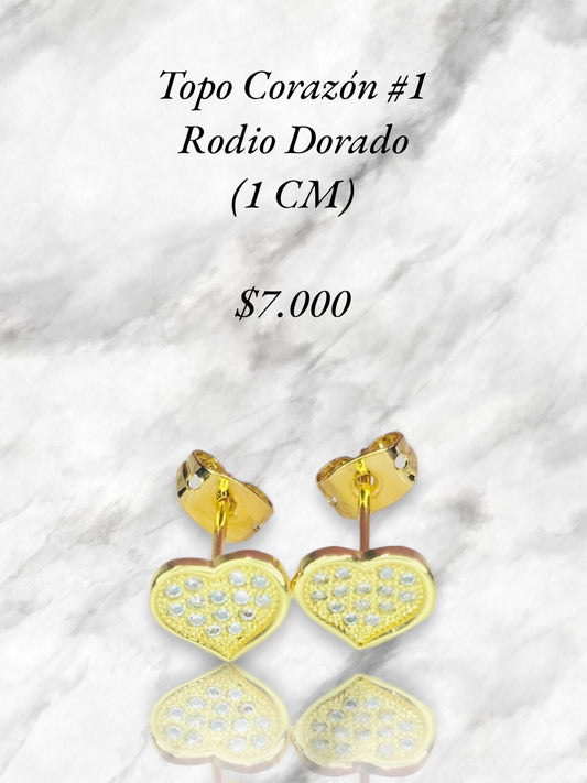 Aretes Topo Corazón Rodio Dorado