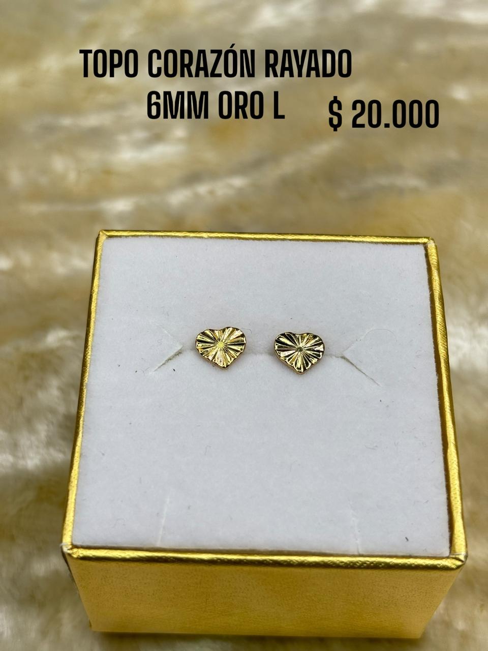TOPO CORAZÓN RAYADO 6MM ORO