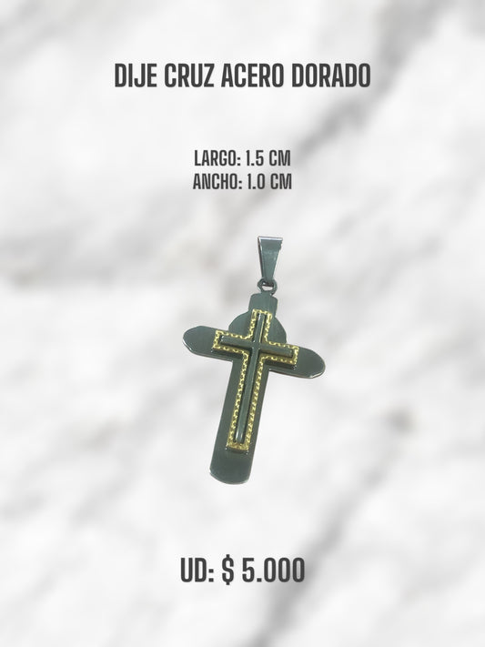 DIJE CRUZ ACERO DORADO
