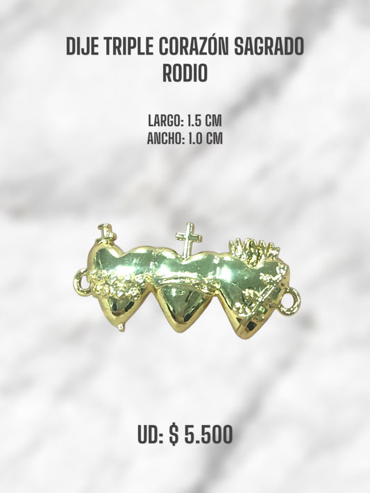 DIJE TRIPLE CORAZÓN SAGRADO RODIO