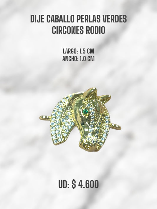 DIJE CABALLO PERLAS VERDES CIRCONES