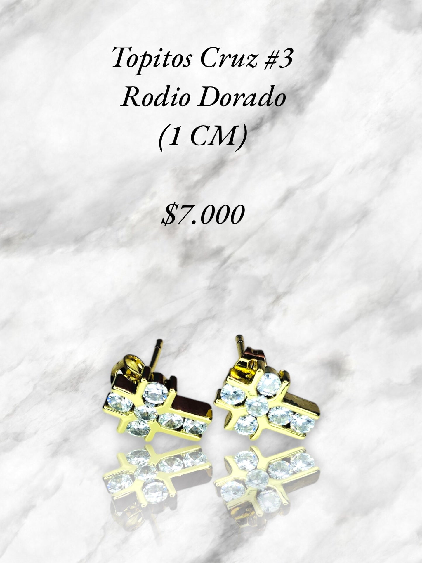 Aretes Topo Cruz Rodio Dorado