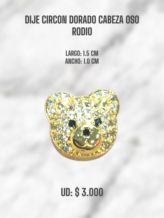 DIJE CIRCON DORADO CABEZA OSO RODIO