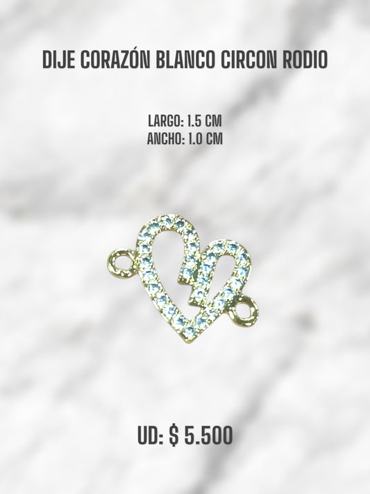 DIJE CORAZÓN BLANCA CIRCON RODIO