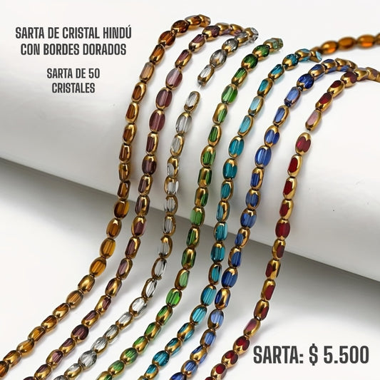 SARTA DE CRISTAL HINDÚ CON BORDE DORADO