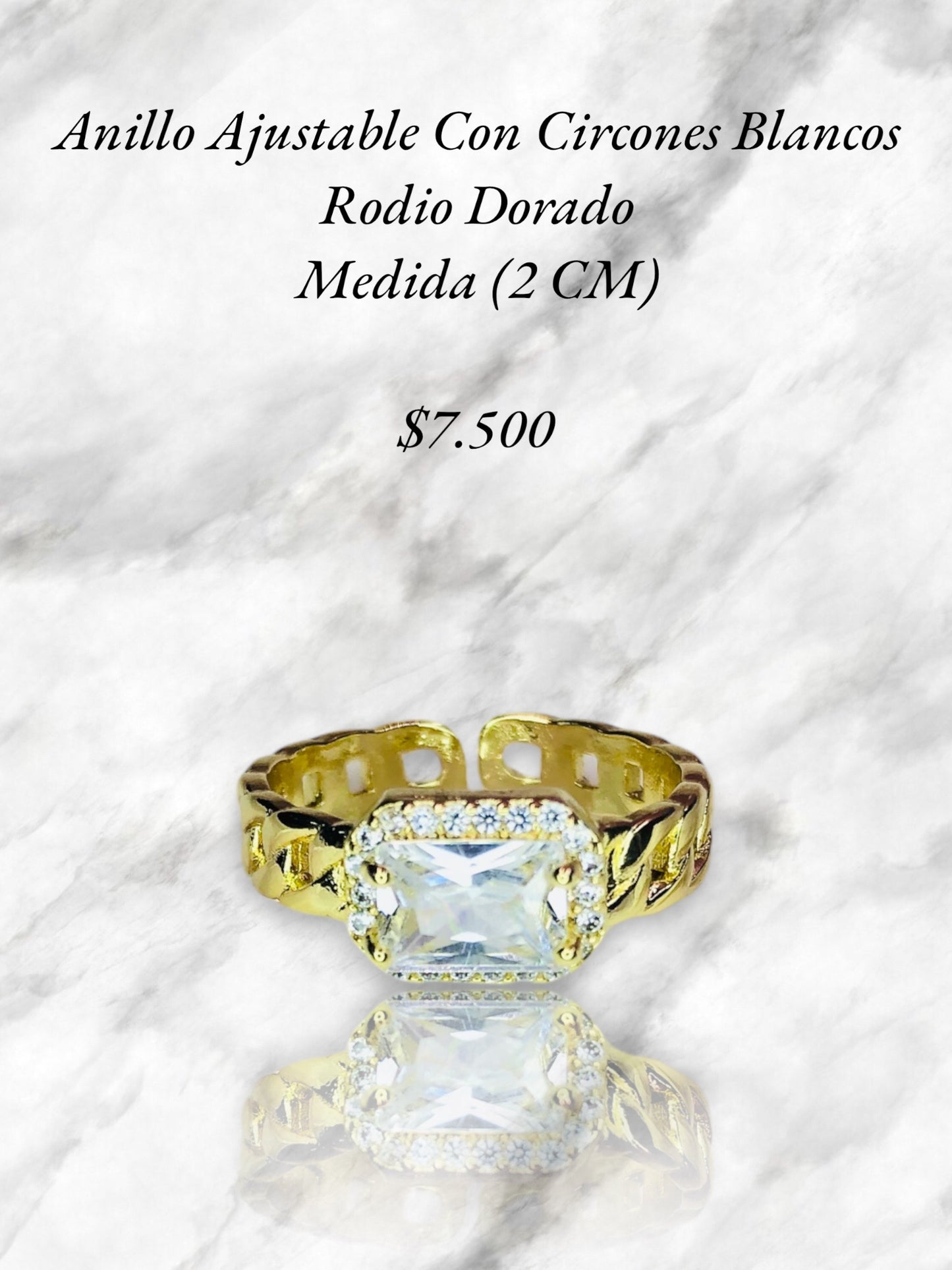 Anillo Ajustable Con Circones Blancos En Rodio Dorado