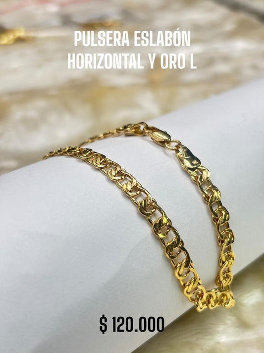 PULSERA ESLABÓN HORIZONTAL Y ORO LAMINADO