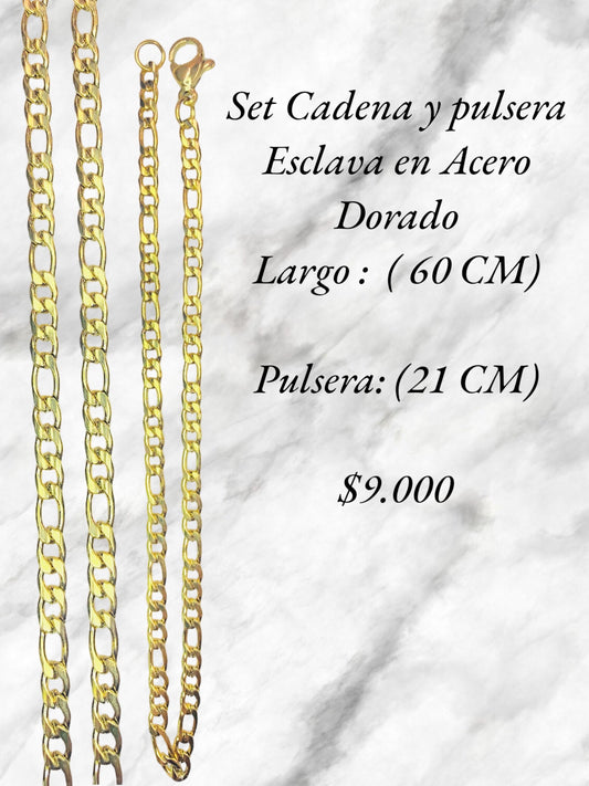 Set Cadena y pulsera Esclava en Acero Dorado