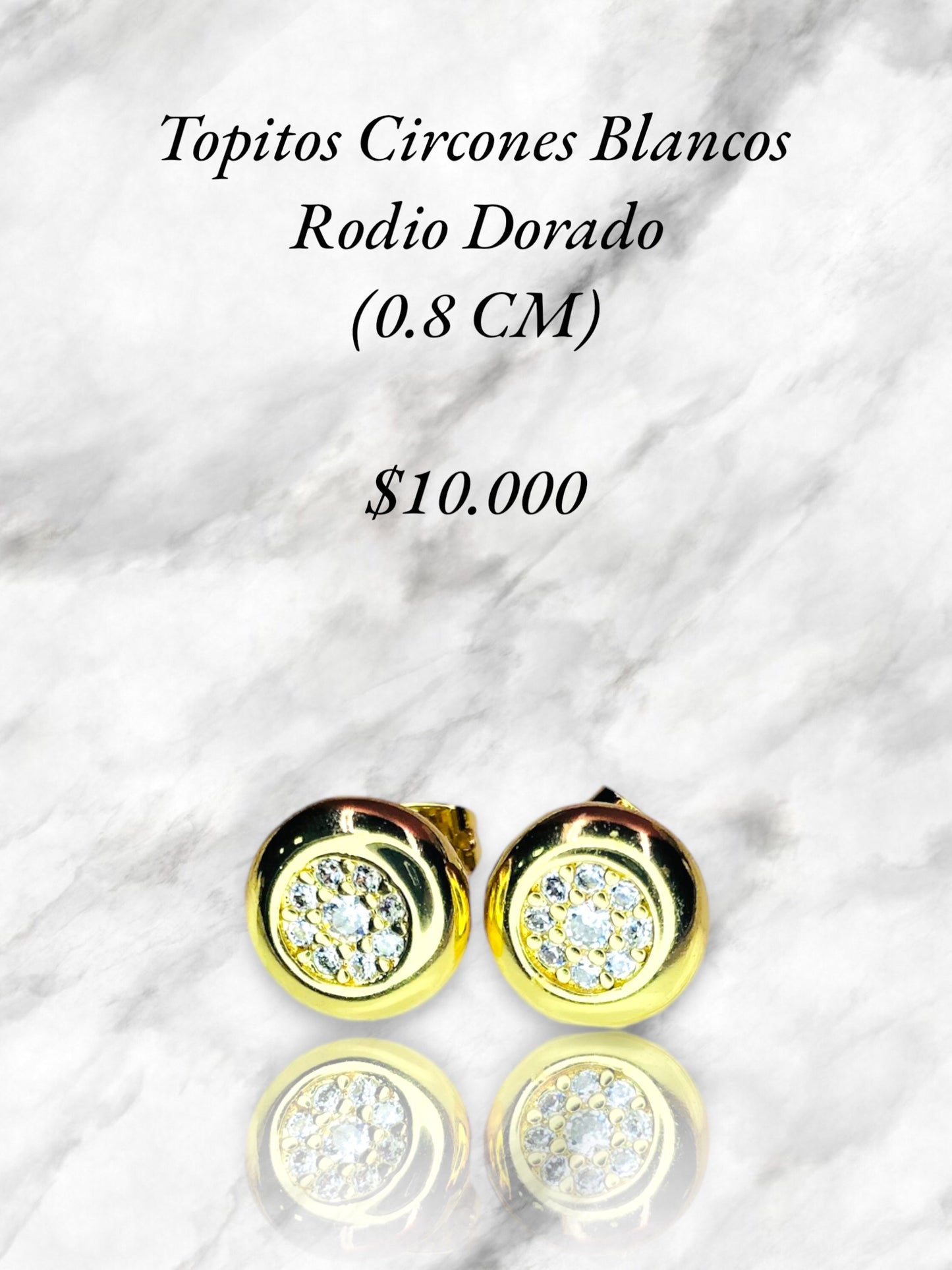 Aretes Topo Circones Blancos Rodio Dorado