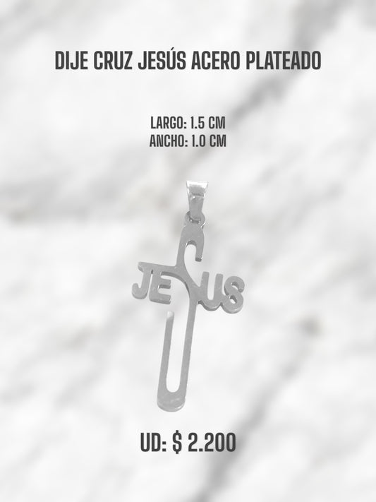 CRUZ JESUS ACERO PLATEADO