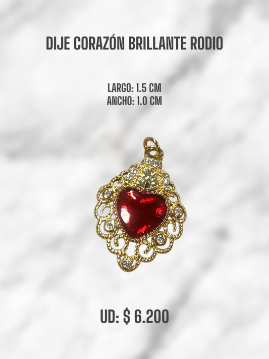 DIJE CORAZÓN BRILLANTE RODIO