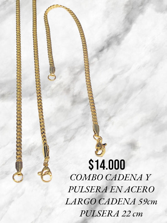 COMBO CADENA Y PULSERA EN ACERO INOXIDABLE