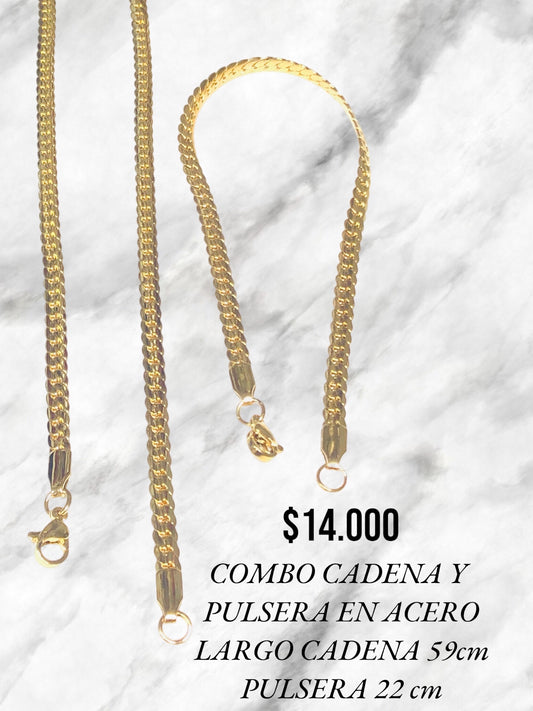 COMBO CADENA Y PULSERA EN ACERO INOXIDABLE