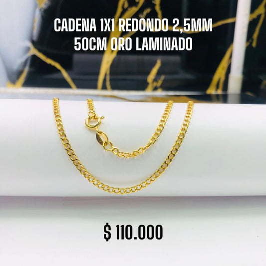 CADENA 1X1 REDONDO 2,5MM 50CM ORO LAMINADO