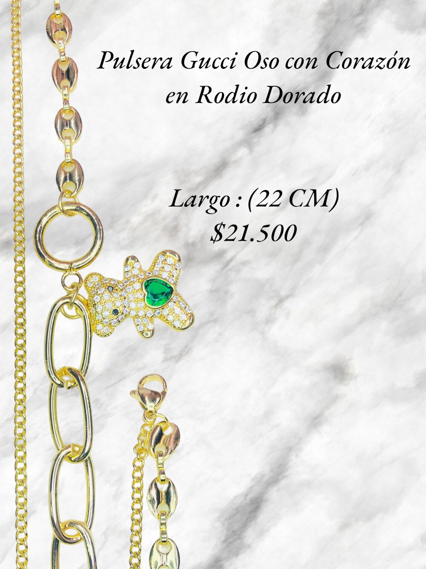 Pulsera Gucci Oso con Corazón en Rodio Dorado