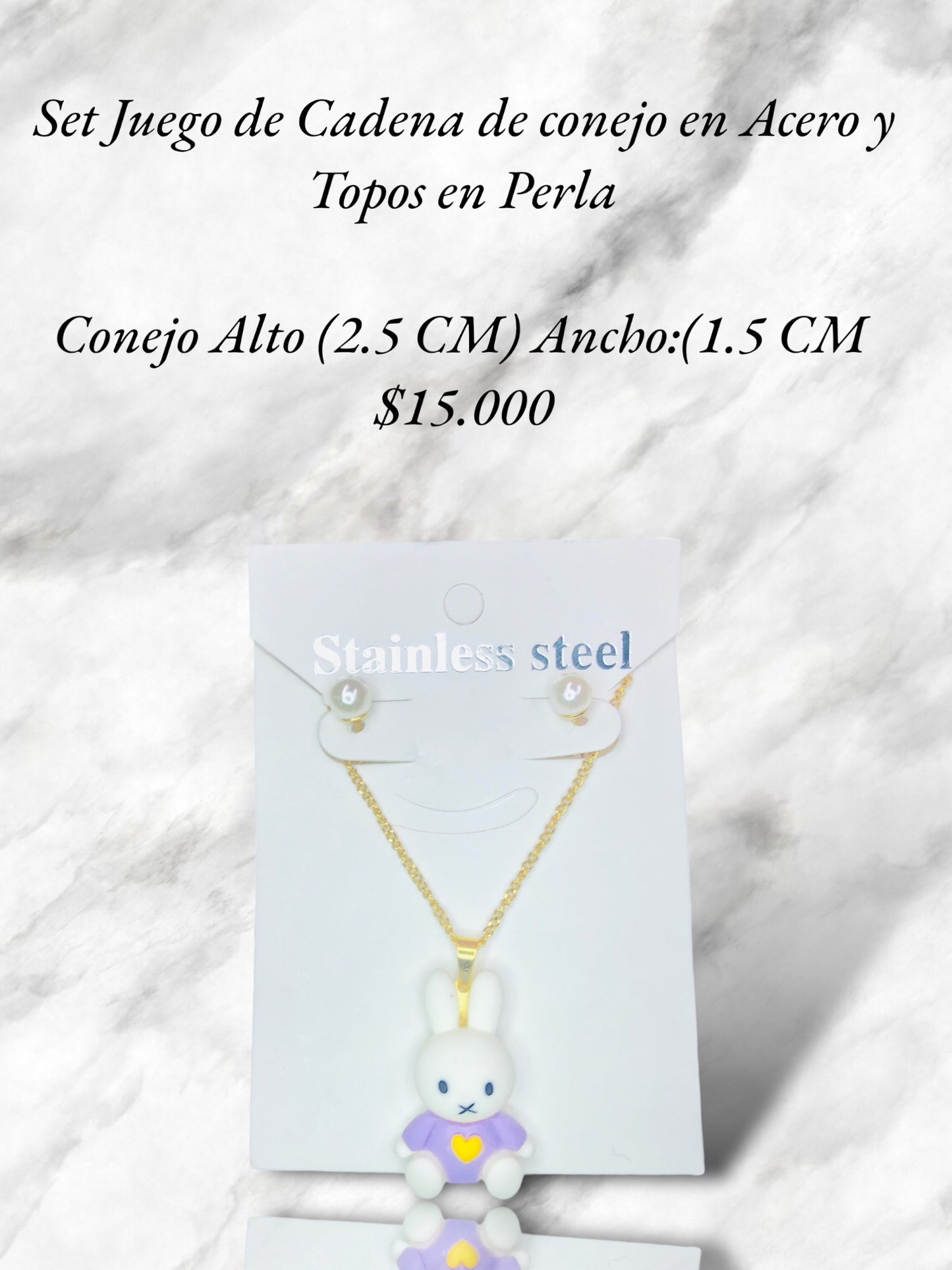 Set de Cadena de Conejo en Acero y topos en Perla.