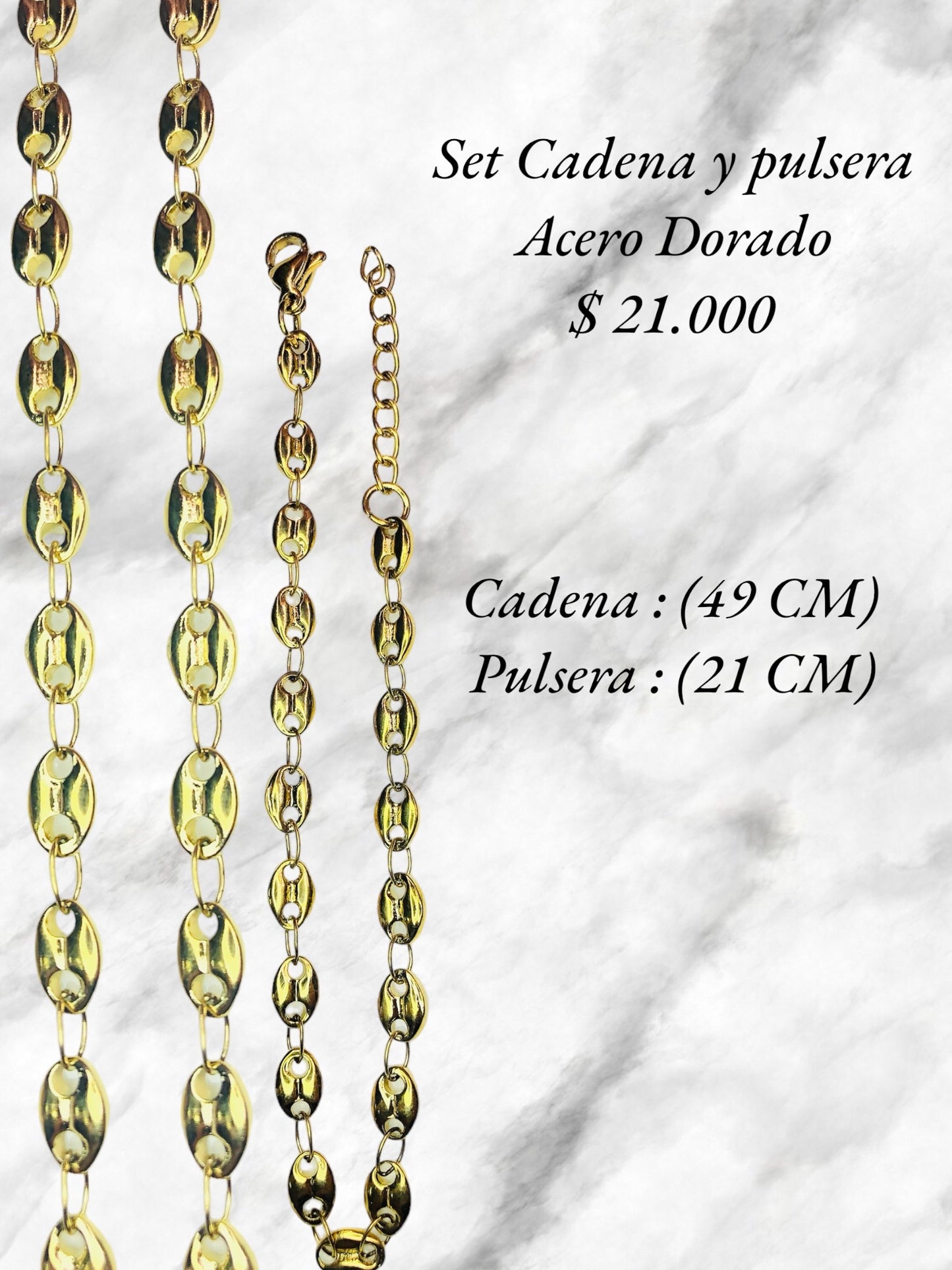 Set Cadena y Pulsera Gucci Acero Dorado