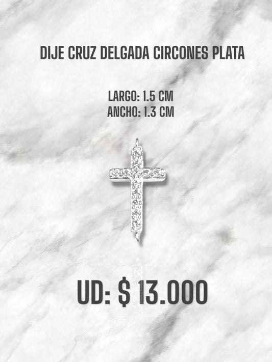 DIJE CRUZ DELGADA CIRCONES PLATA